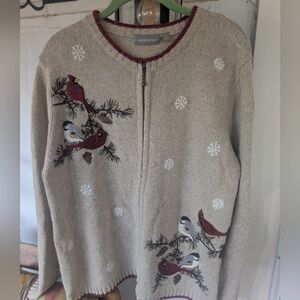 Croft & Barrow Beige Cardigan with Bird Embroidery
